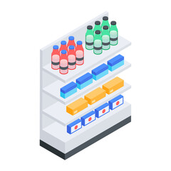 An isometric style icon of shop shelves 