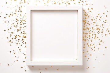 Golden Confetti on White Background: Valentine's Minimal Mock-Up Frame AI Generated