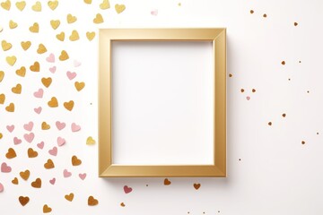 Golden Confetti on White Background: A Minimal Valentine's Day Mock-Up Frame with Space for Text AI Generated