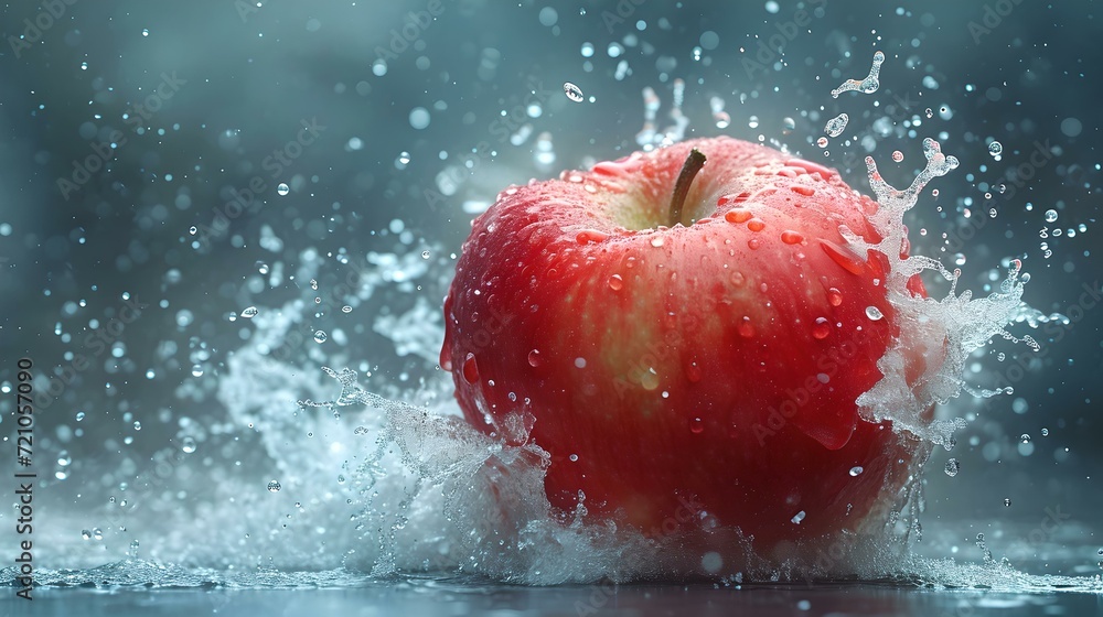 Aufkleber fresh red apple splashed with water on a moody backdrop. dynamic and refreshing fruit image. perfect