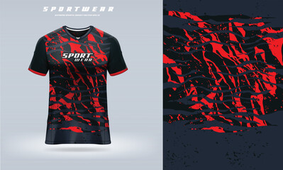Sports t-shirt jersey design concept vector red black, sport jersey texture pattern grunge style with 3D mockup vector illustration for sublimation, for esport, motocross, cycling, fishing, racing