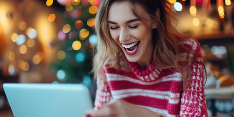 An online shopper being delighted by a personalized e-commerce experience, vibrant color shot