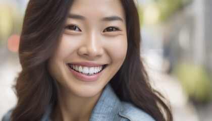 Female Asian smiling with beautiful white teeth - obrazy, fototapety, plakaty