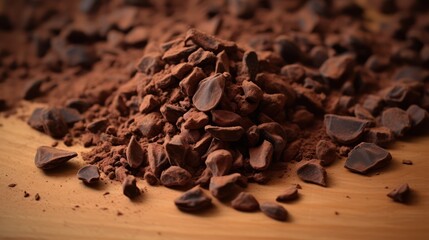 Cacao Nibs on Brown Background: Minimal Style AI Generated