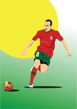  Poster of Soccer (football). Colored Vector hand drawn 3d illustration.