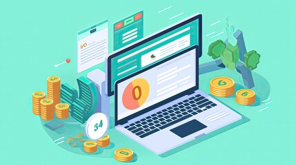 Illustration personal finance management, with tips and tricks presented through engaging graphics and memorable icons. - obrazy, fototapety, plakaty