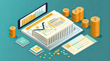 Illustration personal finance management, with tips and tricks presented through engaging graphics and memorable icons. - obrazy, fototapety, plakaty