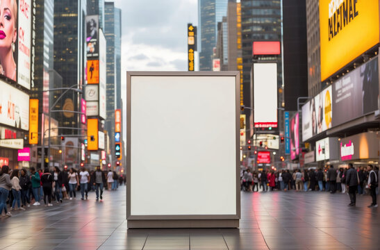 Standing Blank Billboard At Night City, New York Times Square Blank Billboard Mock Up