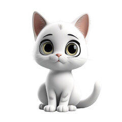 Obraz premium Cute tiny cat animation on a white backdrop created by AI.