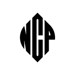 NCP circle letter logo design with circle and ellipse shape. NCP ellipse letters with typographic style. The three initials form a circle logo. NCP circle emblem abstract monogram letter mark vector.