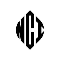 NCI circle letter logo design with circle and ellipse shape. NCI ellipse letters with typographic style. The three initials form a circle logo. NCI circle emblem abstract monogram letter mark vector.