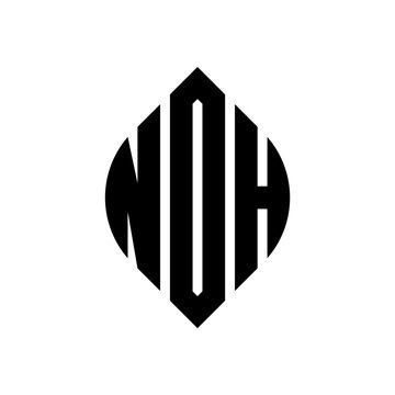 NDH circle letter logo design with circle and ellipse shape. NDH ellipse letters with typographic style. The three initials form a circle logo. NDH circle emblem abstract monogram letter mark vector.