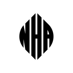 NHA circle letter logo design with circle and ellipse shape. NHA ellipse letters with typographic style. The three initials form a circle logo. NHA circle emblem abstract monogram letter mark vector.