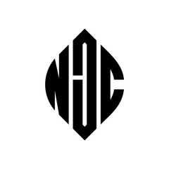 NJC circle letter logo design with circle and ellipse shape. NJC ellipse letters with typographic style. The three initials form a circle logo. NJC circle emblem abstract monogram letter mark vector.