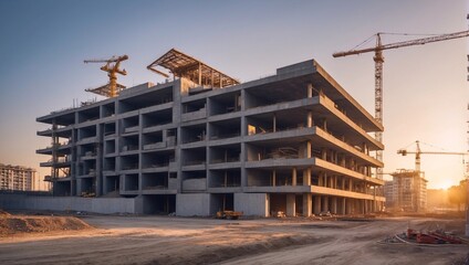 Obraz premium modern construction site made of concrete and steel in the evening sun
