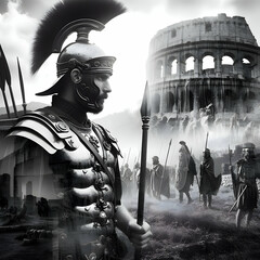 Roman legionary and colosseum city - obrazy, fototapety, plakaty