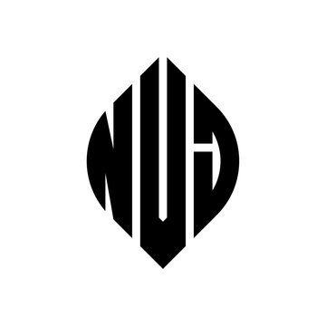 NVJ circle letter logo design with circle and ellipse shape. NVJ ellipse letters with typographic style. The three initials form a circle logo. NVJ circle emblem abstract monogram letter mark vector.