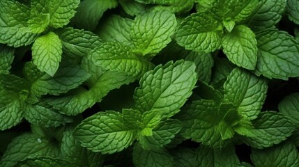 Extreme Closeup of Mint Leaves - Highly Detailed Minimal Style AI Generated - obrazy, fototapety, plakaty