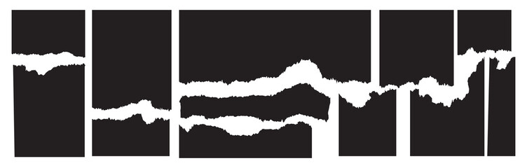 Torn paper frames with jagged edges. Ripped cutots for collage, weathered and distressed style. Vector illustration of washi sticker tapes. rough shapes as retro design templates.