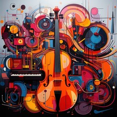 painting of musical instruments with a dark and funky theme