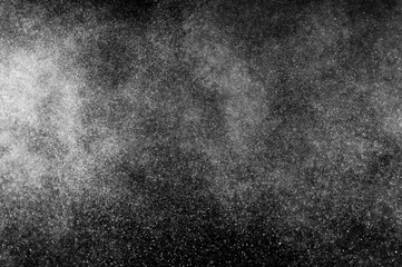 Abstract splashes of water on black background. Freeze motion of white particles. Rain, snow overlay texture.	
 - obrazy, fototapety, plakaty