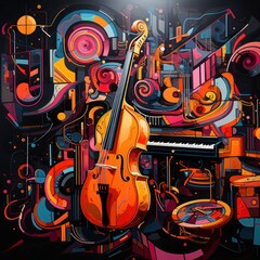 painting of musical instruments with a dark and funky theme