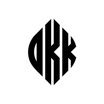OKK circle letter logo design with circle and ellipse shape. OKK ellipse letters with typographic style. The three initials form a circle logo. OKK circle emblem abstract monogram letter mark vector.