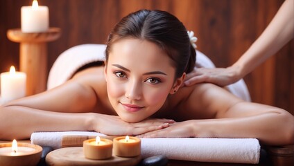 Obraz na płótnie Canvas professional bright and rich photo Portrait of a young woman in a spa, massage and relaxation concept