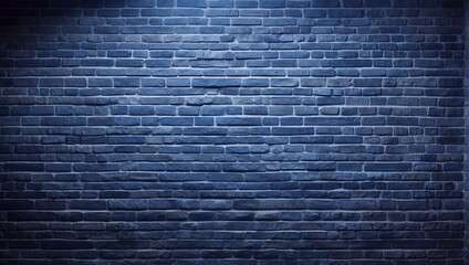 Brick texture. Panoramic background of wide old brick wall texture in rich blue color with spot lighting. Background for home or office design