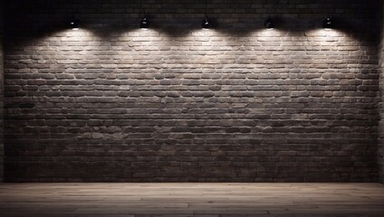 Obraz premium Brick texture. Panoramic background of wide old brick wall texture in black color with spot lighting. Background for home or office design