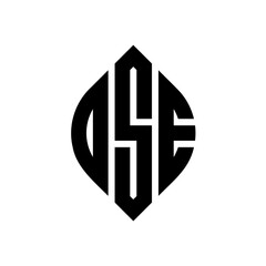 OSE circle letter logo design with circle and ellipse shape. OSE ellipse letters with typographic style. The three initials form a circle logo. OSE circle emblem abstract monogram letter mark vector.