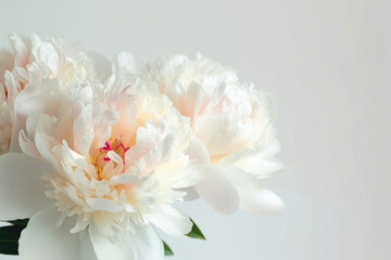 A serene composition featuring isolated peonies against a pure white canvas