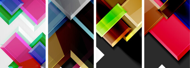 Color glass glossy square composition poster set for wallpaper, business card, cover, poster, banner, brochure, header, website