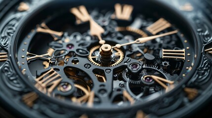 Intricate watch mechanism, close-up. Perfect for concepts on time, precision, technology, and craftsmanship.