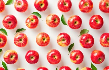 Fototapeta premium Many red apples on white background, top view. Autumn pattern with fresh healthy food