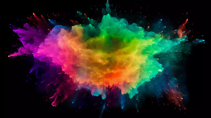 basketball in explosion of colored neon powder isolated on black background. Concept of energy, power, motion. banner with Copyspace for ad, design. 