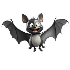Happy bat cartoon flying on a white backdrop produced by AI