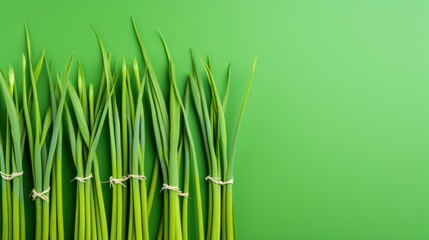 Fresh Lemongrass Stalks on Green Background AI Generated