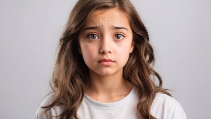 Fototapeta premium young girl with a puzzled face on a white background