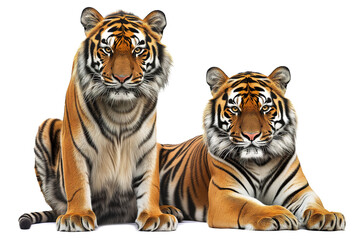 Tiger and tigress together, isolated on white background