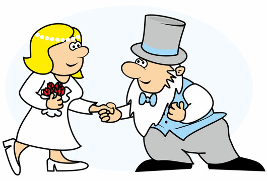 Bride and groom, wedding greeting card, valentine's day wishes, people, pair, couple, vector picture