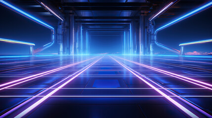 generated Illustration futuristic scifi tunnel corridor with glowing lights