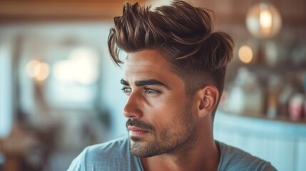 A man with a rugged and textured short hairstyle, exuding a sense of casual confidence.