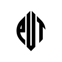PUT circle letter logo design with circle and ellipse shape. PUT ellipse letters with typographic style. The three initials form a circle logo. PUT circle emblem abstract monogram letter mark vector.