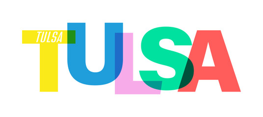 TULSA. The name of the city on a white background. Vector design template for poster, postcard, banner
