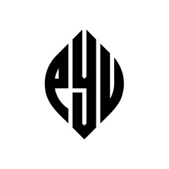 PYU circle letter logo design with circle and ellipse shape. PYU ellipse letters with typographic style. The three initials form a circle logo. PYU circle emblem abstract monogram letter mark vector.