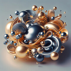 Abstract composition of metallic spheres in varying sizes, arranged in an organic, chaotic pattern.