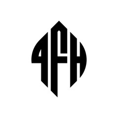 QFH circle letter logo design with circle and ellipse shape. QFH ellipse letters with typographic style. The three initials form a circle logo. QFH circle emblem abstract monogram letter mark vector.