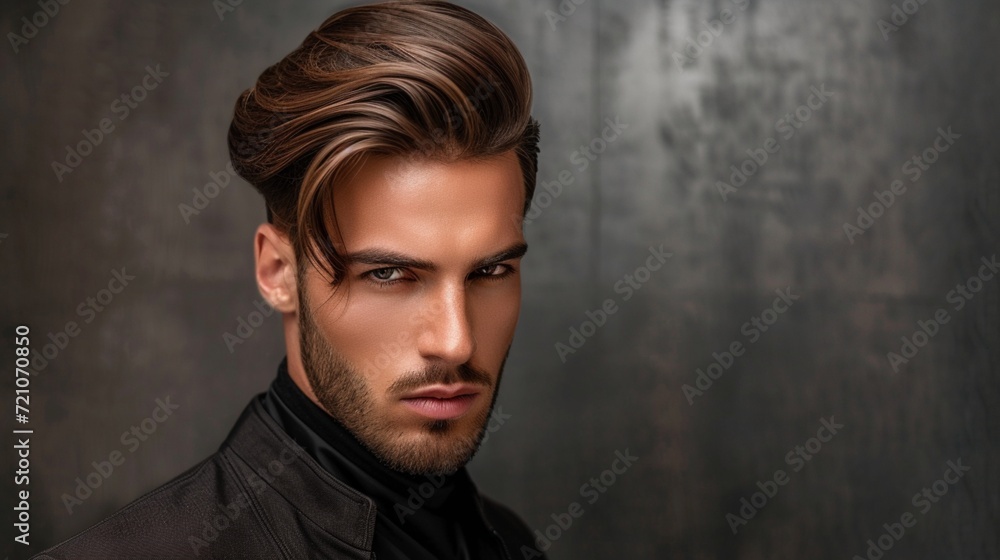 Poster men's classic side-swept undercut with a hard part, achieving a sharp and timeless appearance that c