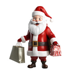 Fototapeta premium Happy Santa Claus delivers gift packages white background